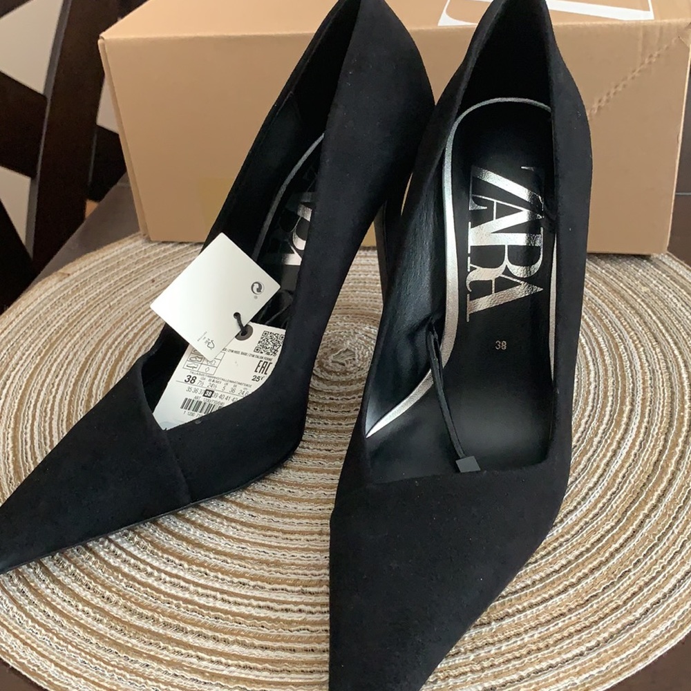 Zara Faux Suede Black Heels size 7.5